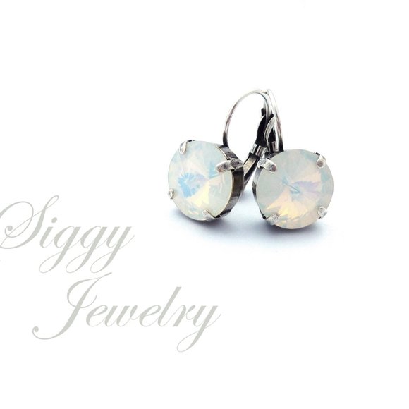 Siggy Jewelry Jewelry - Swarovski Crystal 12mm White Opal Drop Earrings